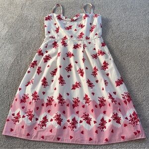 Vintage Loft Red White Floral Dress Cotton Sundress Retro Style Cottagecore 10